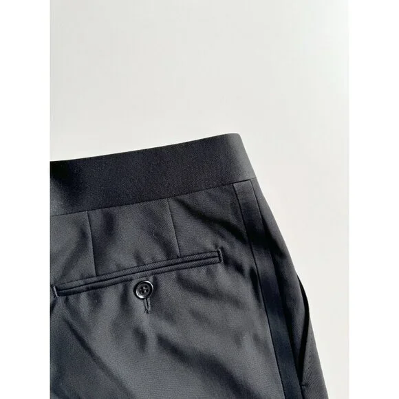 NWOT Men's CANALI Black Travel Wool Mohair Satin-Trimmed Tuxedo Pants, Size 46R - Picture 10 of 16